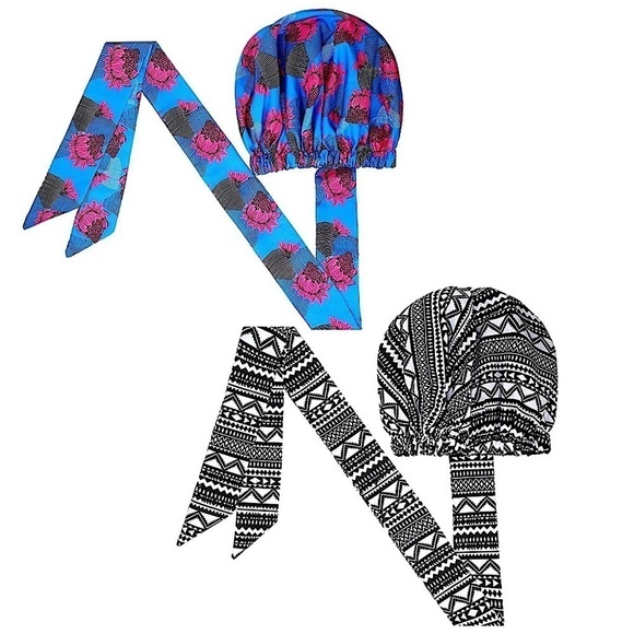 2  Pieces Soft Satin Head Scarf Sleeping Cap Bonnet Headwear Head Wrap T… - Picture 1 of 4